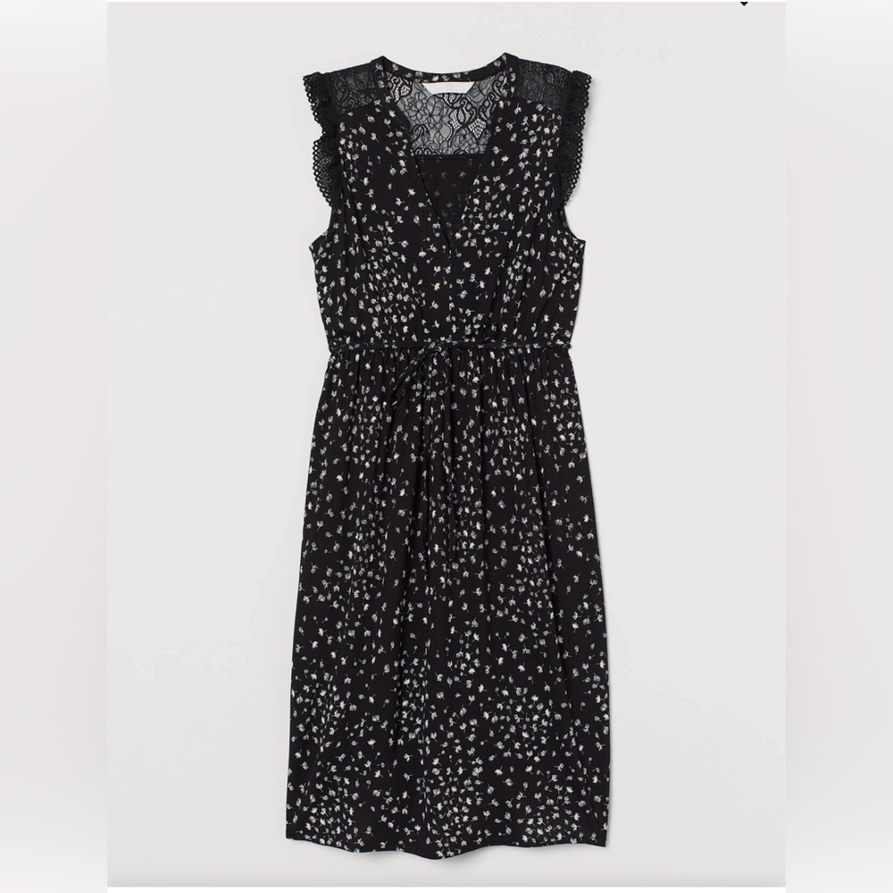 H&M Mama Maternity Black Dress with white flowers Size M